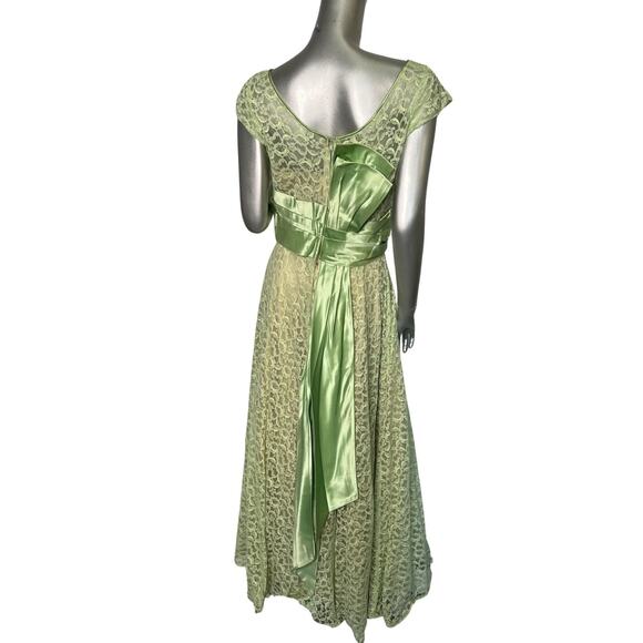 Vintage 1960s Emma Domb Green Lace Evening Gown Medium - Picture 3 of 6